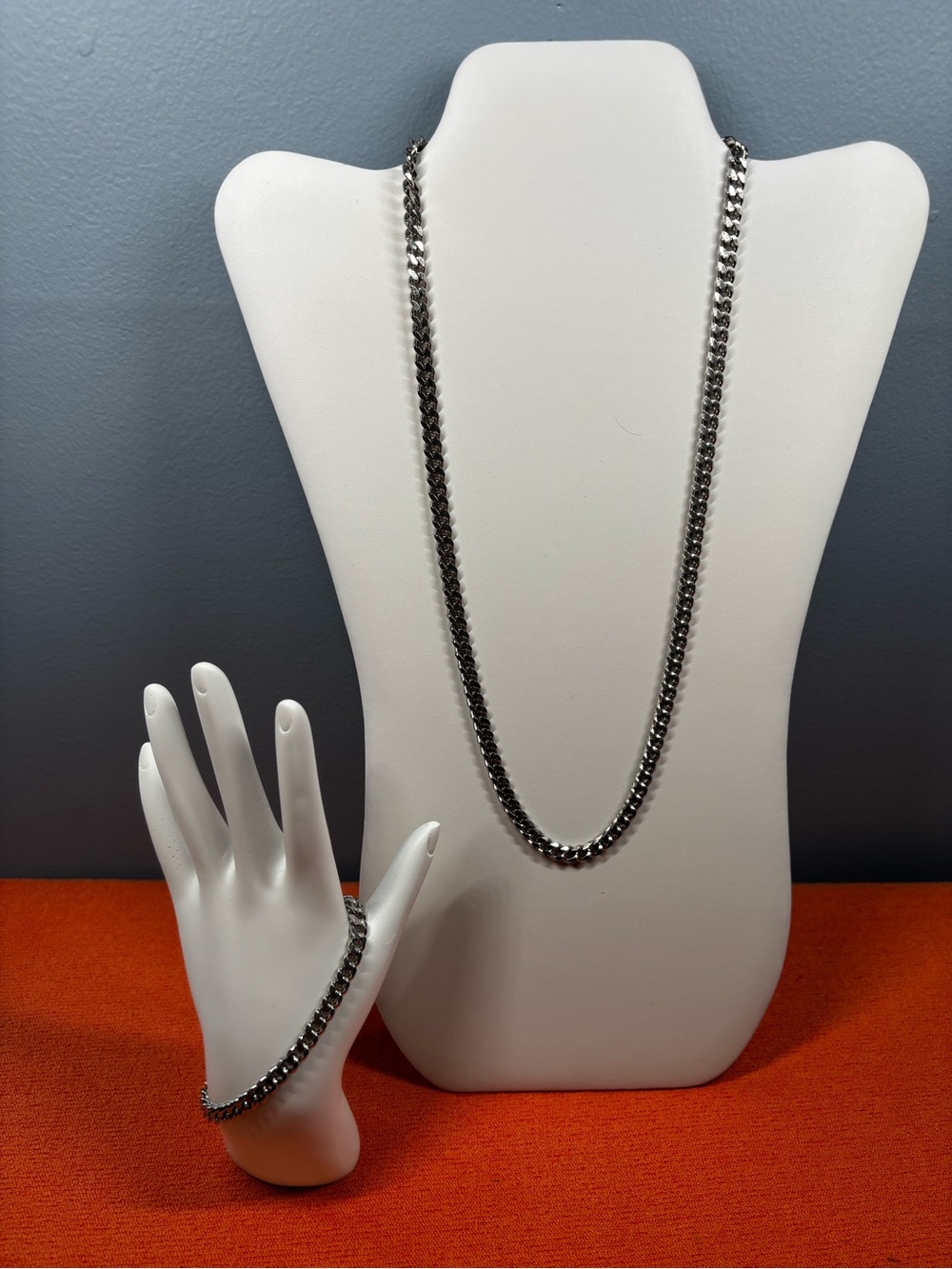 Men's Stainless Steel Cuban Link Chain and Bracelet Set